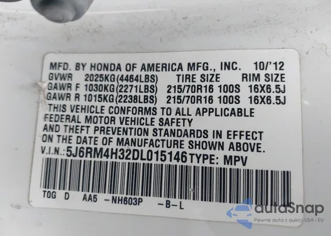 2013 Honda Cr-V Lx from USA, damaged, VIN 5J6RM4H32DL015146